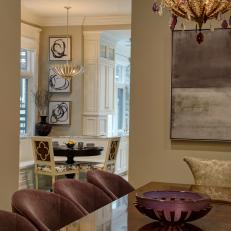 Transitional Dining Room With Pops Of Purple