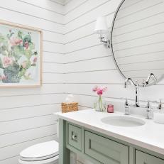 Cottage Powder Room With Cactus Art