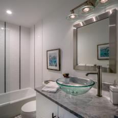 Small Modern Bathroom With Vertical Subway Tile