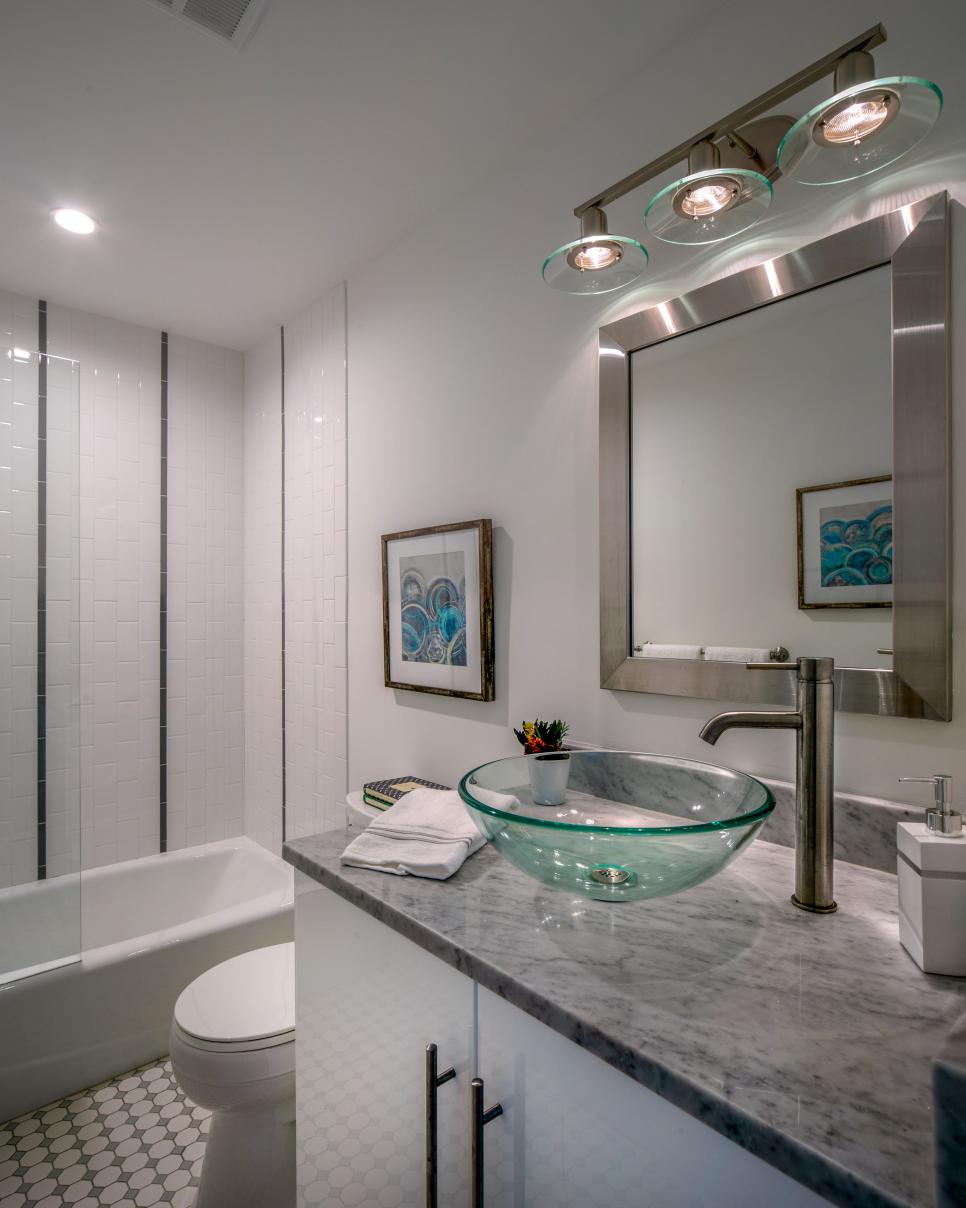 Small Modern Bathroom With Vertical Subway Tile | HGTV
