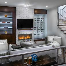 Modern Living Space With White Brick Fireplace