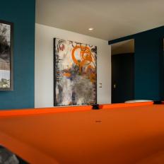Modern Game Room With Orange Pool Table
