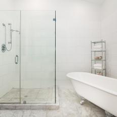 White Master Bathroom With Clawfoot Tub