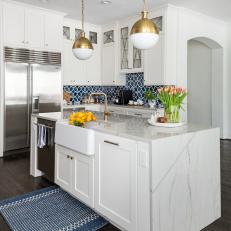 Modern Kitchen With Bold Blue Backsplash