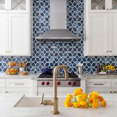 Modern Kitchen With Bold Blue Backsplash