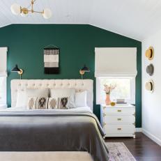 Transitional Master Bedroom With Green Accent Wall