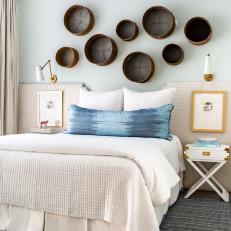 Coastal Chic Guest Bedroom With Wicker Basket Art