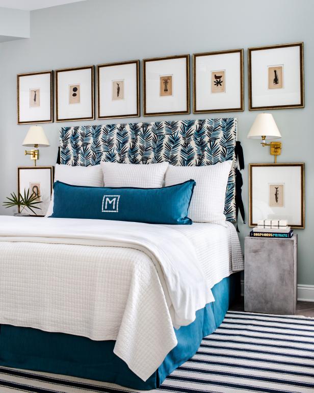 Modern Master Bedroom In Blue With Framed Art | HGTV