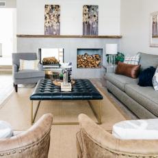 Rustic Living Room With Modern Double-Sided Fireplace
