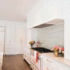White Chef Kitchen With Pink Rug
