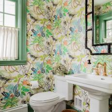 Powder Room With Jungle Wallpaper