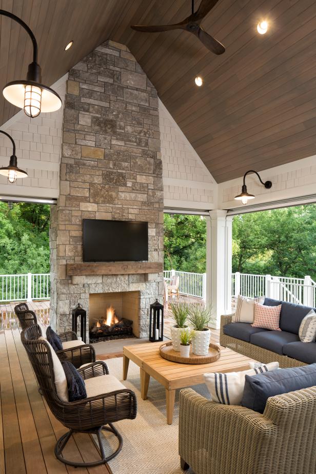 Cottage Outdoor Living Room With Fireplace | HGTV