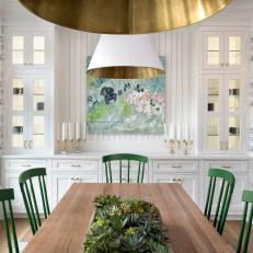 Transitional Dining Room With Green Chairs