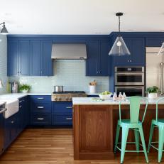 Colorful Kitchen With Dark Blue Cabinets