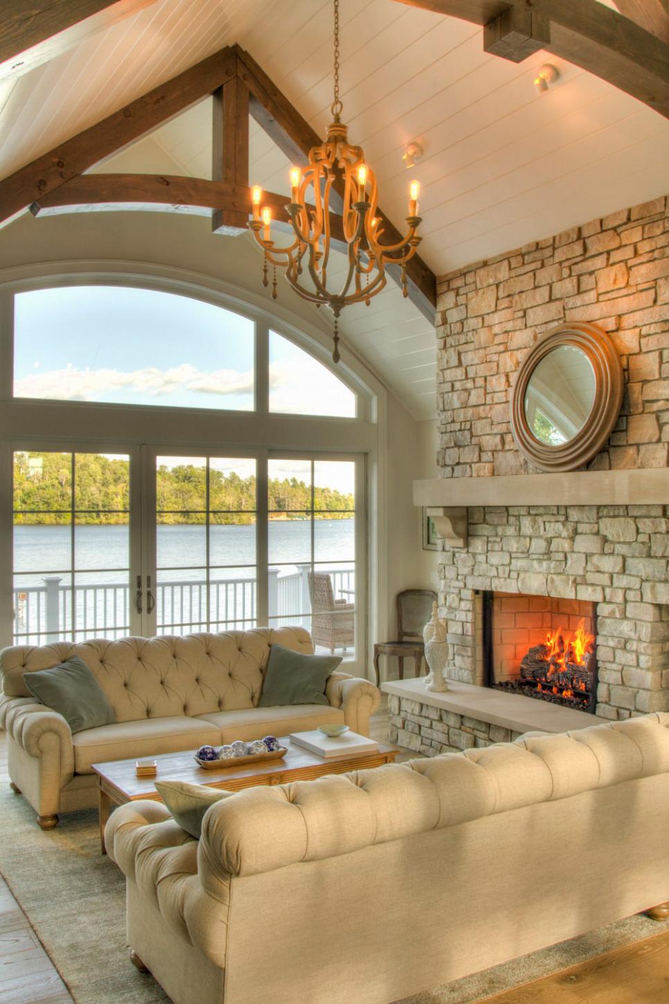 White Traditional Sitting Room With Lake View | HGTV