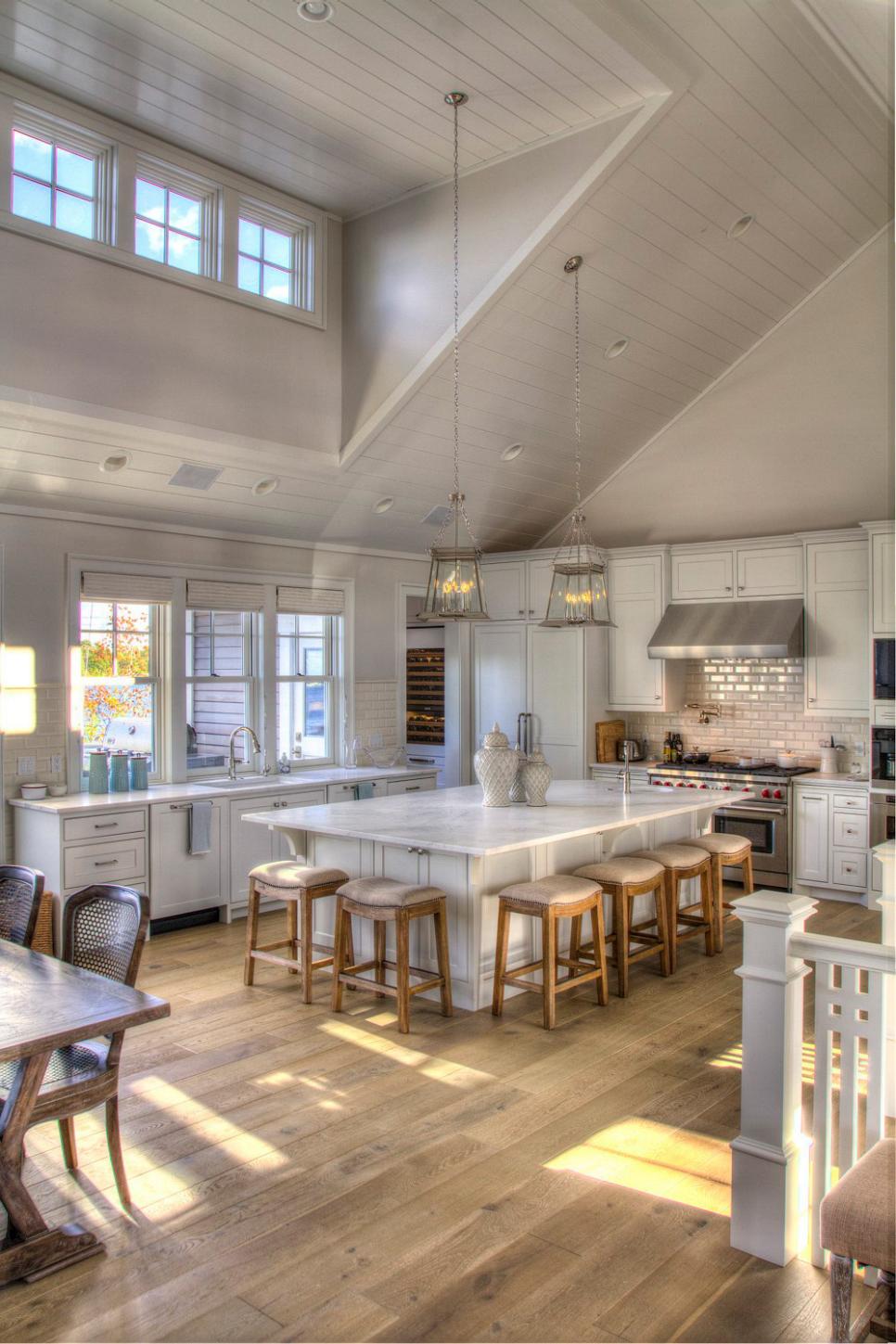 White Country Open Plan Kitchen With Skylight | HGTV