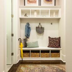 Transitional Mudroom With Purple Rug