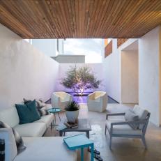 Modern Covered Patio With Polished Concrete Flooring