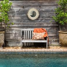 Rustic Outdoor Bench and Swimming Pool