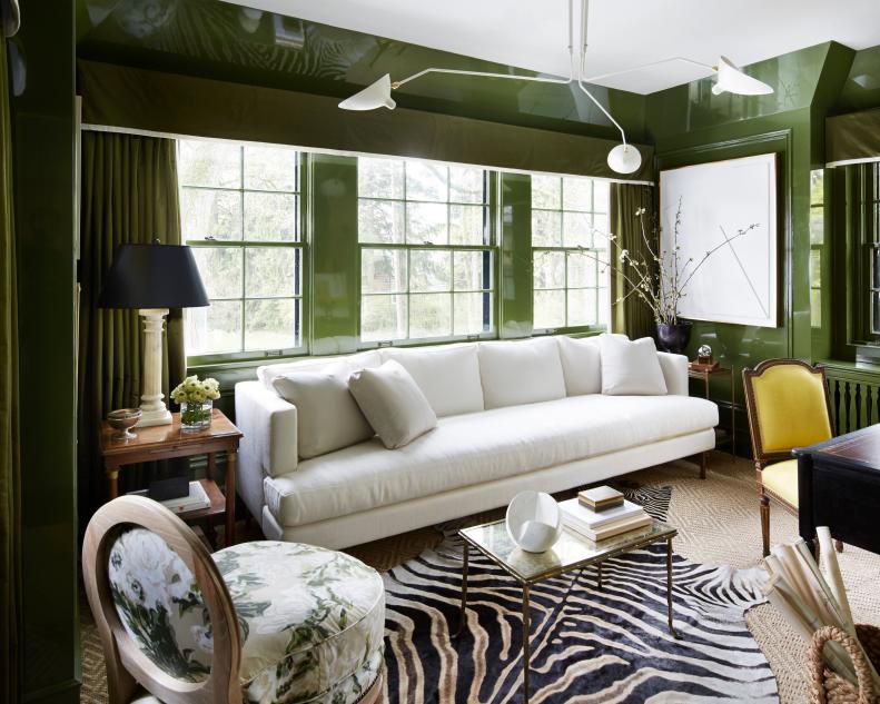 Green Sitting Room With Zebra Rug