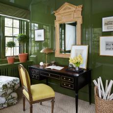Green Traditional Sitting Room With Yellow Chair