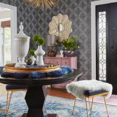 Eclectic Foyer With Blue Sheepskin