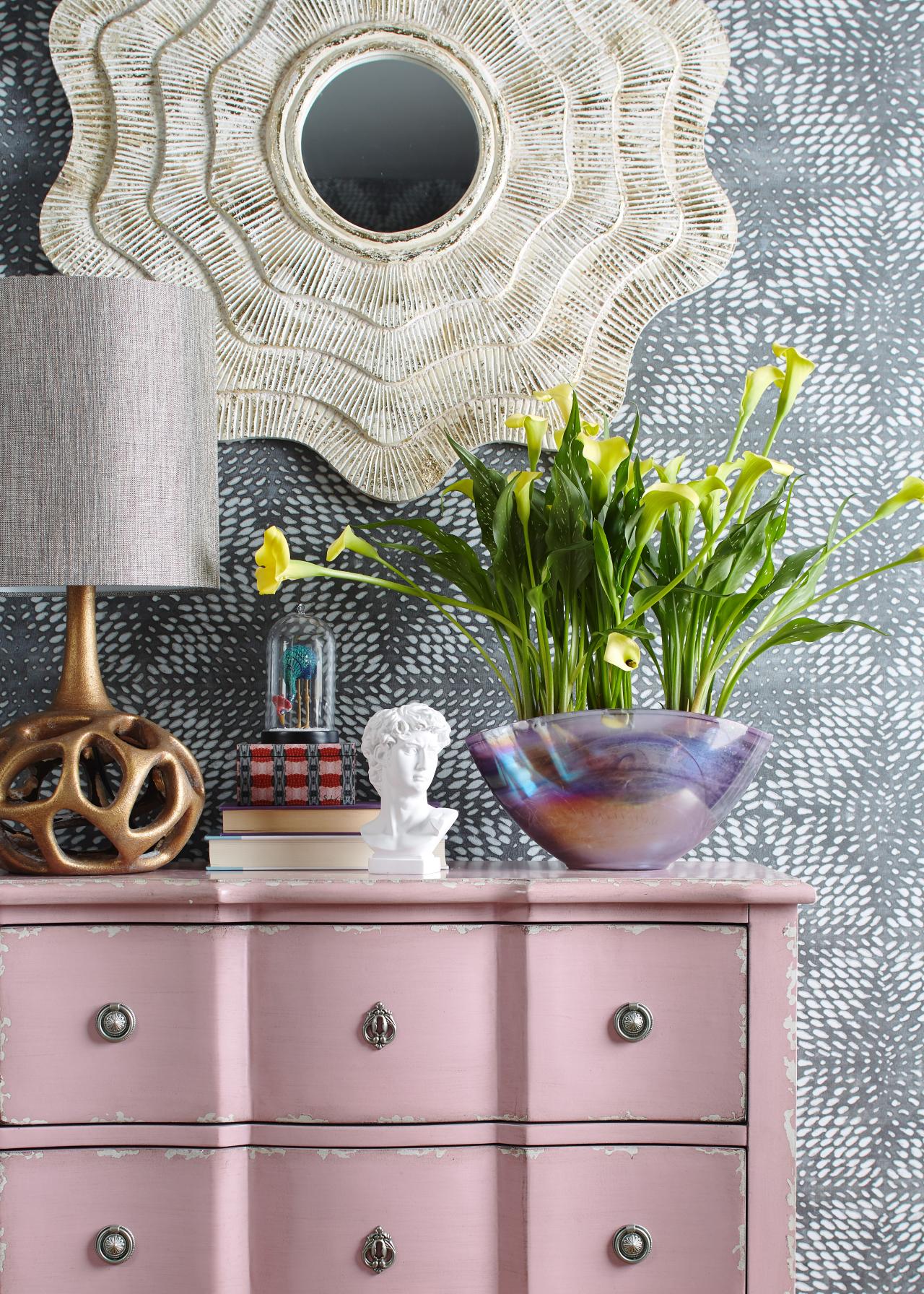 Eclectic Foyer With Purple Dresser Hgtv