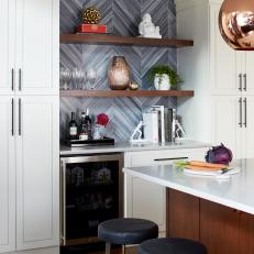 Kitchen Bar With Gray Chevron Tile