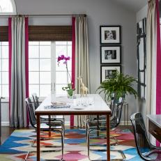 Open Plan Dining Room With Colorful Rug