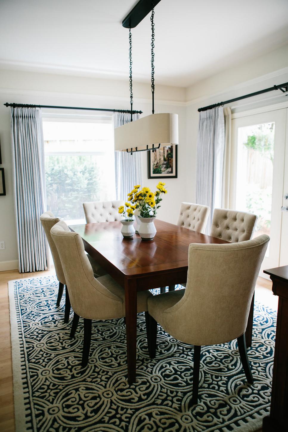 Transitional Dining Room With Blue Rug | HGTV