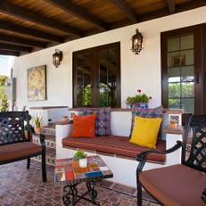 Mediterranean Covered Patio With Banquette