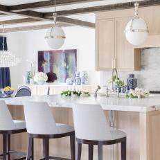 Traditional Open Plan Kitchen With White Flowers