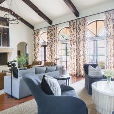 Transitional Living Room With Arched Windows