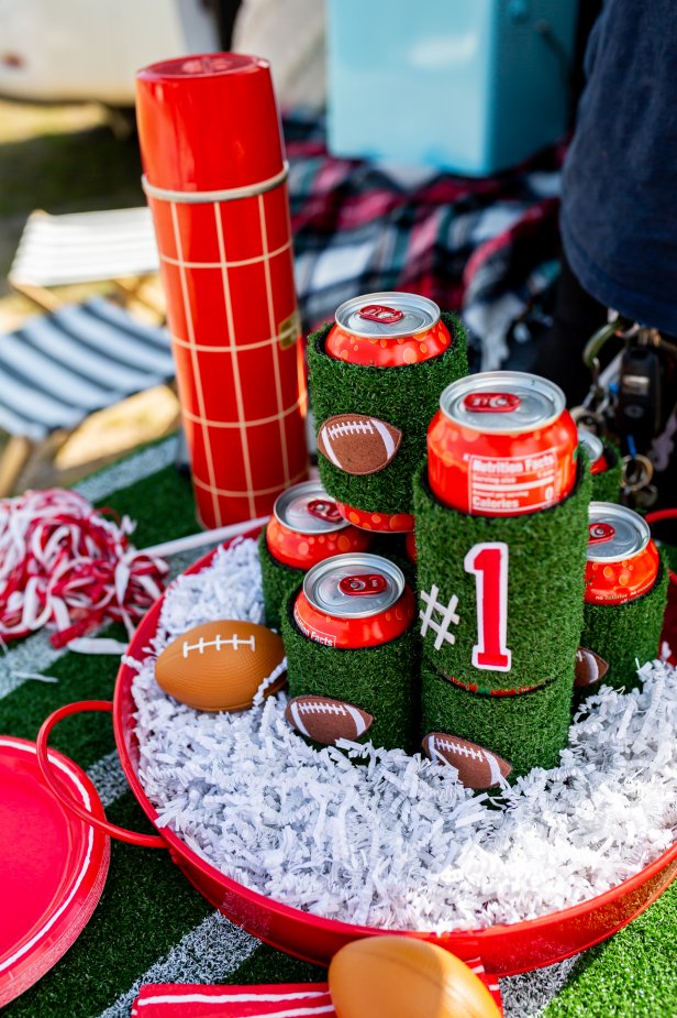 Astroturf Can Sleeves With Football Decor Touches