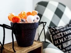 A Terra Cotta Pot Turned into a Spider Candy Bowl 