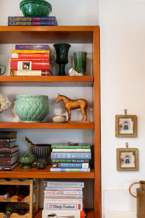 Wooden Built In Shelf Features A Variety Of Decorative Accents Hgtv