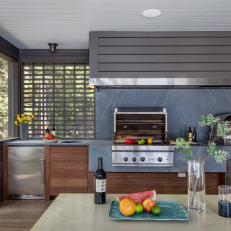 Gray Porch Kitchen With Grill