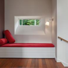 Red and White Window Seat and Stairs