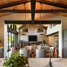 Rustic Contemporary Great Room With Beams