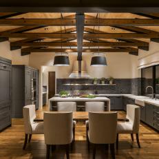 Rustic Contemporary Eat In Kitchen With Beams