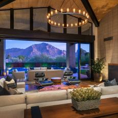 Rustic Living Room With Sunset Mountain View