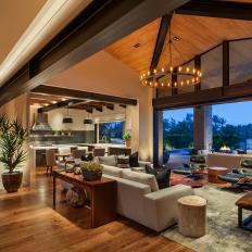 Contemporary Rustic Living Room With Vaulted Ceiling