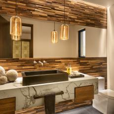 Contemporary Rustic Bathroom With Wood Paneling