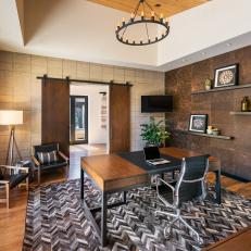 Contemporary Rustic Home Office With Chevron Rug