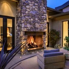 Patio With Outdoor Stone Fireplace