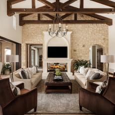 Brown Mediterranean Living Room With Velvet Armchairs