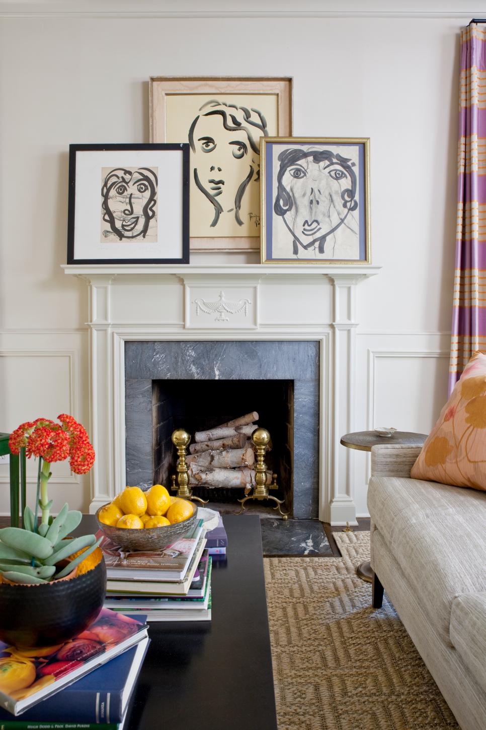 Framed Art Above Fireplace In Transitional Living Room Hgtv