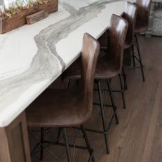 Marble Kitchen Countertop and Leather Barstool