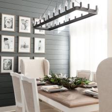 Gray and White Dining Room With Shiplap