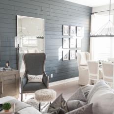 Gray Transitional Dining Area With Paneling